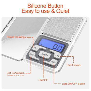 Кухонні ваги цифрові професійні, 0,1 г-500 г, міні цифрові ваги багатофункціональні з рідкокристалічним дисплеєм та функцією тари,