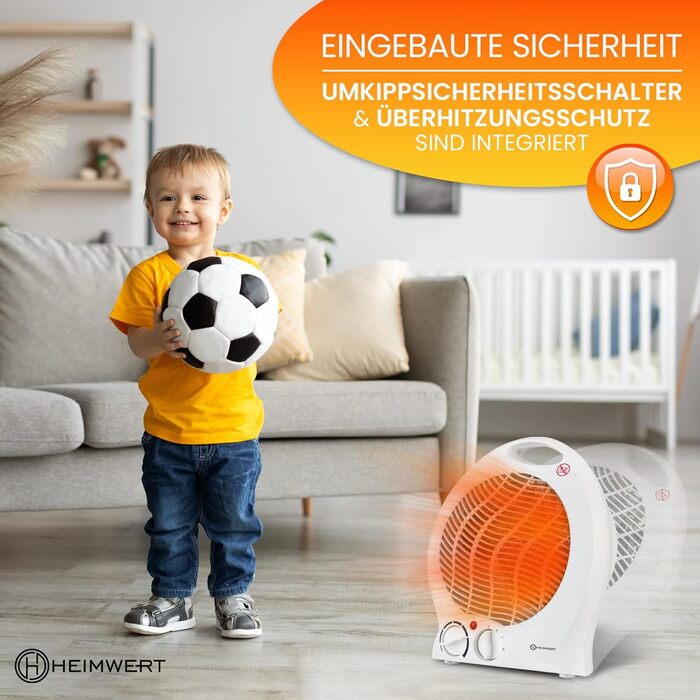 Енергозберігаючий вентилятор-обігрівач 2000 Вт - Швидкий нагрів з режимом енергозбереження та ручкою для перенесення - Електричний обігрівач з термостатом та 2 режимами нагріву Функція охолодження 2 в 1 22x29x13 см (білий)