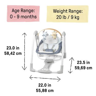 Дитячий гойдалка-шезлонг Ingenuity Swing 'n Go з дерев'яною дугою для іграшок, 5 швидкостей, для малюків від 0 до 9 місяців, до 9 кг колір Chambray