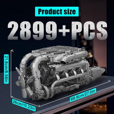 Двигун Mold King 10168 Technic V8, модель високотехнологічного двигуна з подвійним турбонаддувом на 2899 деталей, набір будівельни
