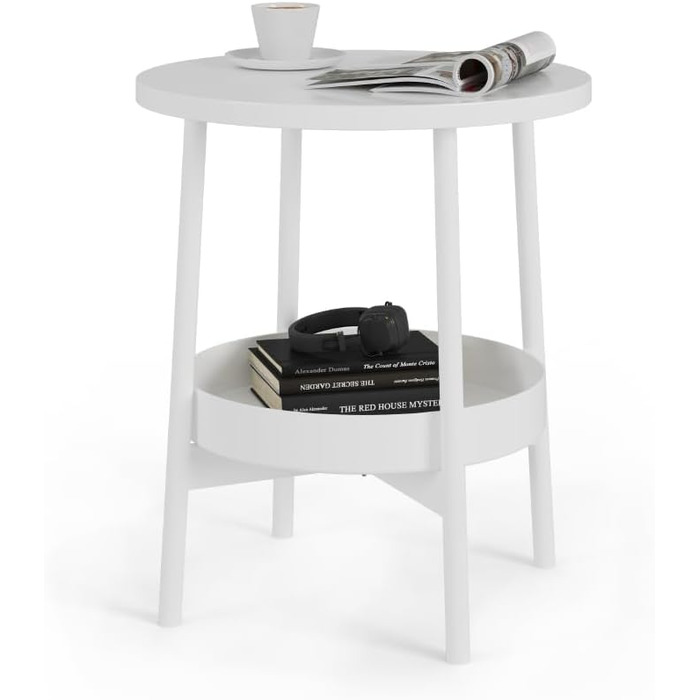 Журнальний столик Vicco Riono, білий, 40 x 40 см з додатковим місцем для зберігання