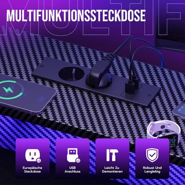 Ігровий стіл YOUDENOVA, 150 x 50 см, метал / дерево / вуглецеве волокно, чорний