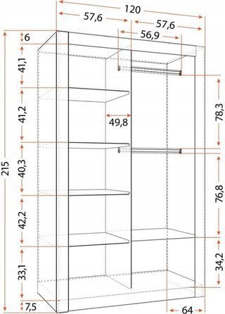 Шафа з дзеркалом - Шафа з розсувними дверима - Шафа для спальні - 64 x 120 x 215 см - Шафа для вітальні - Вішалка для одягу - Чорна шафа з двома дверима, сучасна 120 см чорного кольору