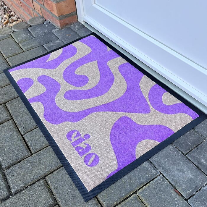 Дизайнерський килимок для дверей CIAO Мийний та нековзний килимок для бруду Сучасний килимок для дверей з фіолетовим написом для використання всередині та зовні приміщень, 40 x 60 см (прямокутний)