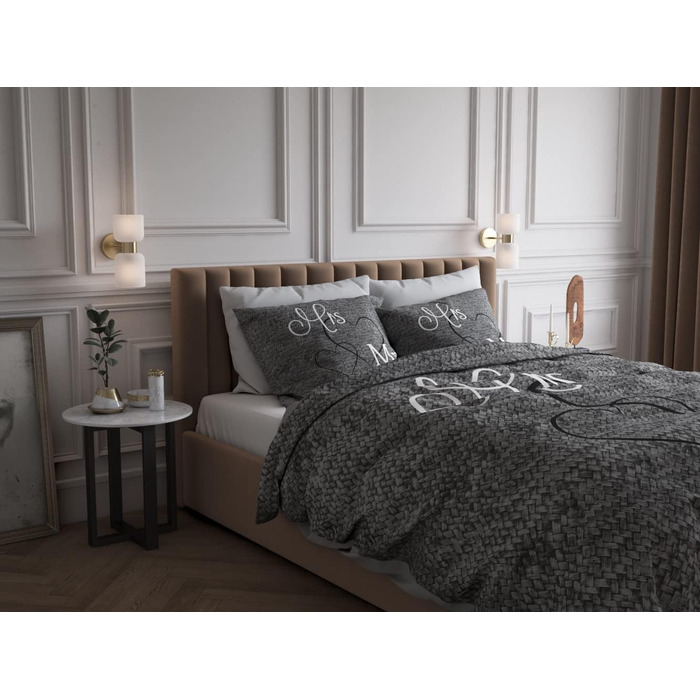 Комплект постільної білизни Sleeptime Partner Mr. and Mrs. 200 см x 200 см, 3 предмети, сірий - М&39які підодіяльники, що не потребують прасування, на блискавці - Сірий комплект постільної білизни зі 100 бавовни - 2 наволочки 80x80 см, 200 x 200 см 80 x 8