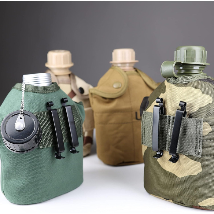 Алюмінієва фляга Ganzoo 1 літр, включаючи чашку для пиття (контейнер для приготування їжі), пляшка Збройних сил Німеччини/алюмінієва дорожня пляшка тканинна сумка Збройні сили Німеччини Зелений срібний / Зелений Збройні сили Німеччини