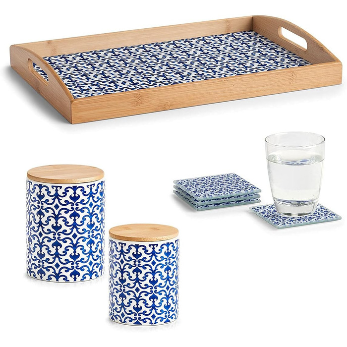 Банка для зберігання Zeller 19819 Марокко, 900 мл, керамічна, синьо-біла, приблизно Ø 11 x 15,3 см 11 x 6 см Синьо-білий