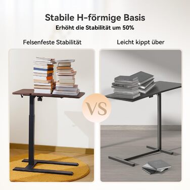 Приліжковий столик SIHOO D01 Стіл для ноутбука з регульованою висотою та можливістю нахилу на колесах для використання в лікарнях та вдома, темно-коричневий