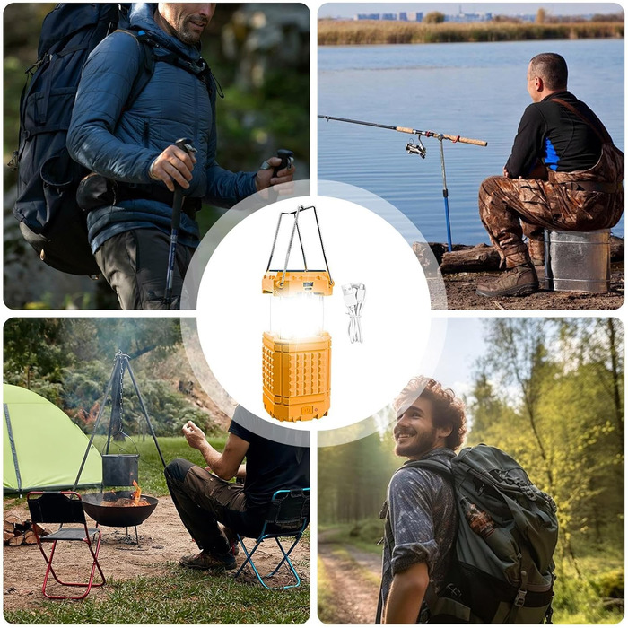 Яскраве освітлення на сонячній енергії Сонячний кемпінговий ліхтар, акумуляторний, 3000 мАг, водонепроникний портативний ліхтар для подорожей, походів, піших прогулянок, використання в автомобілі, на риболовлю, екскурсії, помаранчевий