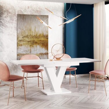 Розкладний обідній стіл (160 см) - 120x80x75 см - Сучасний - Обідній стіл - Обідній стіл - Стіл для їдальні, вітальні - Розкладний стіл - Білий глянцевий