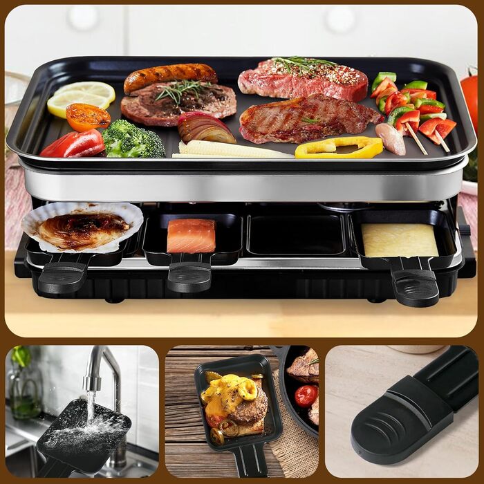 Сковороди-раклети Mini 8Pcs Сковороди-гриль з антипригарним покриттям Сковороди-гриль Квадратний міні-раклет-гриль з 8 дерев'яними лопатками для універсального електричного гриля Сирні яйця