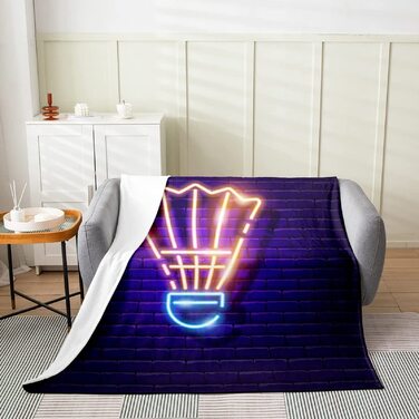 М&39яка та тепла фланелева флісова ковдра (130x150 см) з бадмінтонним візерунком та 3D спортивною тематикою. Підходить як плед на диван, плед або покривало для ліжка. Ідеально підходить для дітей та дорослих.