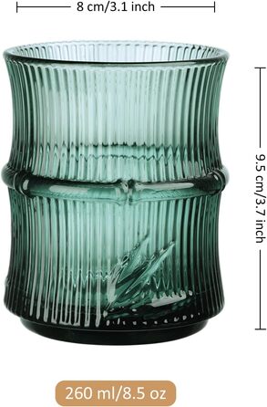Набір Joeyan з 4 шт. абельованих склянок для пиття бамбукової форми - 260 мл тиснені скляні стакани вінтажні зелені креативні скля