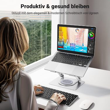Підставка для ноутбука UGREEN 360 обертання, регульована висота, складна, ергономічна, з вентиляцією, сумісна з MacBook, Air, Pro та іншими ноутбуками 10-17.3, сіра