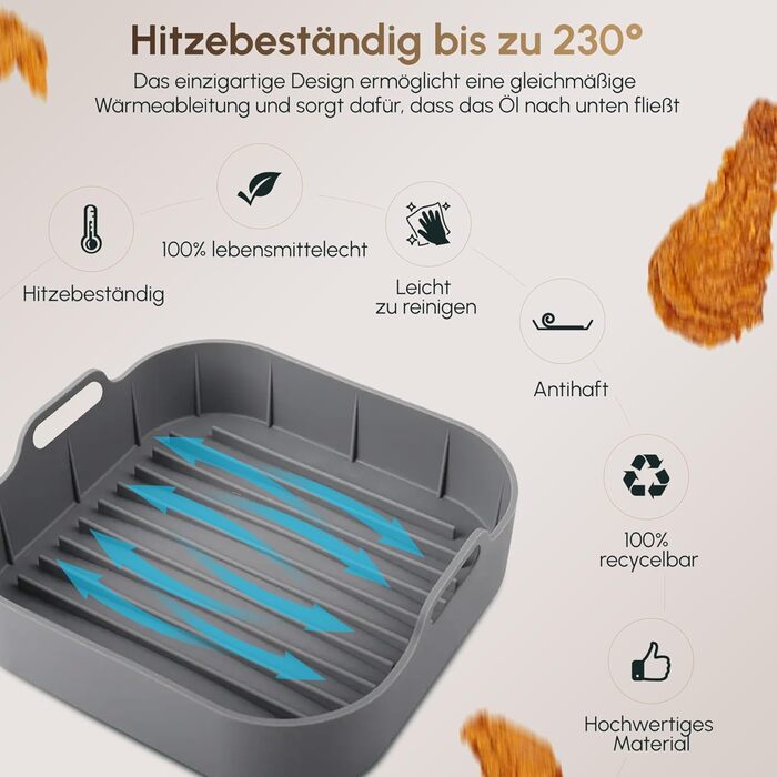 Аксесуари для фритюрниці Beavel 4 шт. - Аерофритюрниця з силіконовою формою масляний спрей рукавички для духовки кухонні щипці - Силіконова форма для фритюрниці сумісна з Ninja, Cecotec і COSORI.