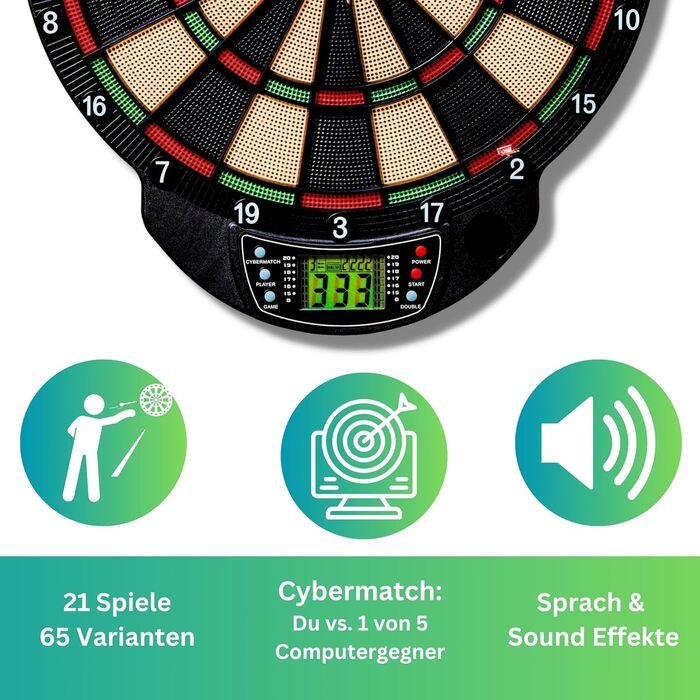 Найкраща спортивна електронна мішень для дартсу Nation, Віндзор або Брістоль 21 гра з 65 варіаціями, бездротова У комплекті 6 дротиків та 8 запасних наконечників Для до 8 гравців Брістоль 44 x 38,5 x 3 см