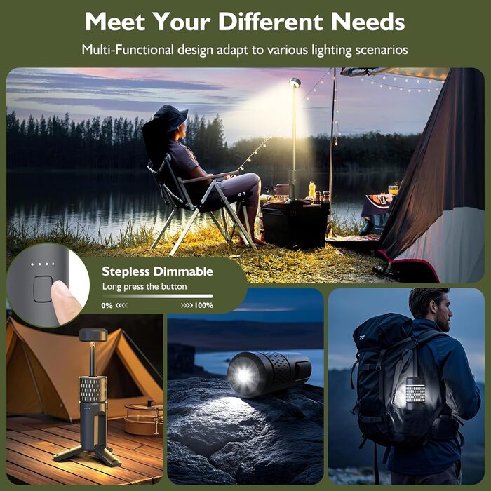 Телескопічний кемпінговий ліхтар, акумуляторний, світлодіодний 14000 мАг, багатофункціональний, магнітний та кріпиться на штатив, водонепроникний IPX5, ліхтар для намету, робочий ліхтар для кемпінгу, використання на вулиці, аварійний