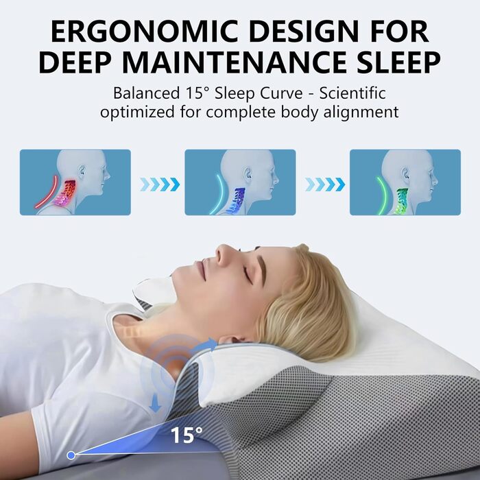Подушка для шиї JINER, подушка з піни з ефектом пам&39яті, ортопедична подушка, ергономічна подушка для сну на боці, спині та животі, 62x37x10/12 см