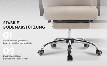 Ергономічне офісне крісло з подвійною поперековою опорою - Геймерське крісло та крісло для керівника 150 кг - Обертове крісло з регульованою висотою, виготовлене з штучної шкіри (бежевий)