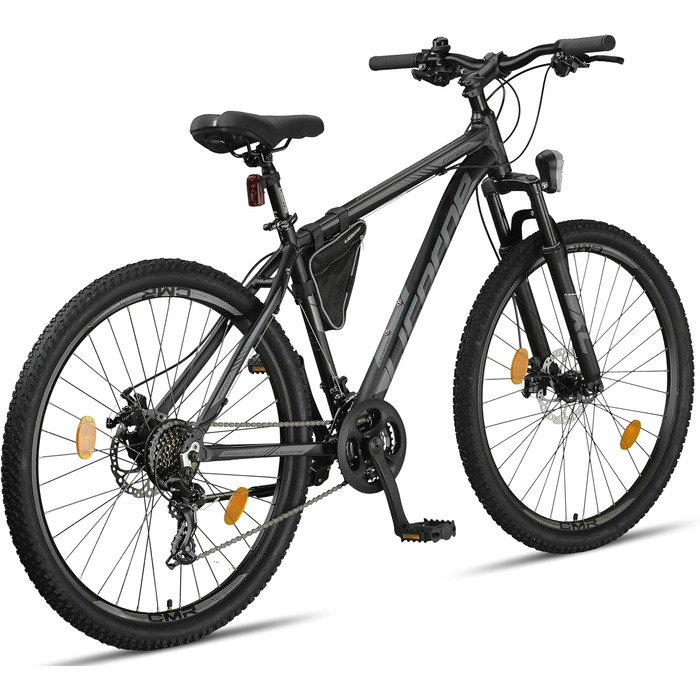 Гірський велосипед Licorne Bike Effect Premium з алюмінієвими дисковими гальмами, для хлопчиків і дівчаток, 21 швидкість, чорний/антрацит (2 дискові гальма), 29,0 дюймів