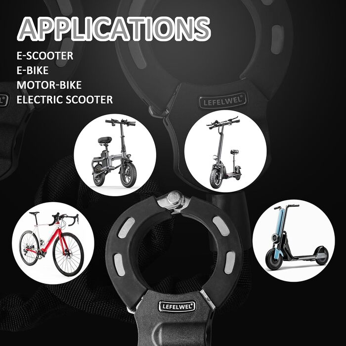 Замок роликовий з захистом від злодіїв, ланцюговий замок для велосипеда, найкращий замок для електросамокатів Segway, Ninebot, Xiaomi, а також для велосипедів та скутерів. Кабельні аксесуари та протиугінний замок для електросамокатів.