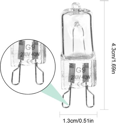 Галогенна лампочка Mineatig G9, духовка, 40W лампочки для побутової техніки 350 люмен, для духовки/мікрохвильової печі, тепла біла лампа до 500C, 220-240V, ()