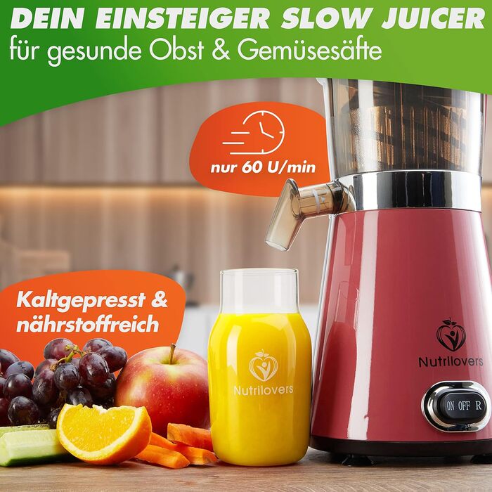 Повільна соковижималка Соковижималка для фруктів і овочів Соковижималка електрична, 2 наповнювальних отвори, дуже тиха, включаючи пляшку для пиття повільного соку додаток рецептів Рожевий перець / Рожевий перець