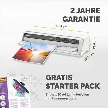 Ламінатор Fellowes Venus A3 для гарячого ламінування ламінуючих пакетів товщиною 80-250 мікрон, інтенсивне використання, автоматичний реверс, включачно з 10 пакетами для ламінування, білий