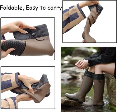 Жіночі та чоловічі складні високі гумові чоботи Lvptsh, складні водонепроникні садові чоботи з довгим халявою, гумове взуття, садове взуття, веллінгтони, зелені, розмір 40/41 EU