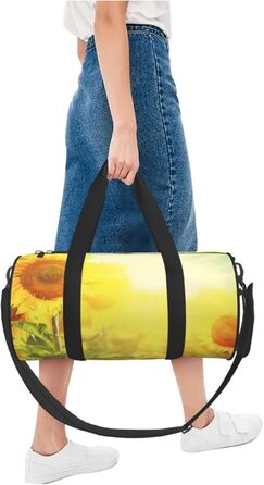 Спортивна сумка для подорожей, сумка-баул з квітковим принтом соняшників, чорна, універсальний розмір