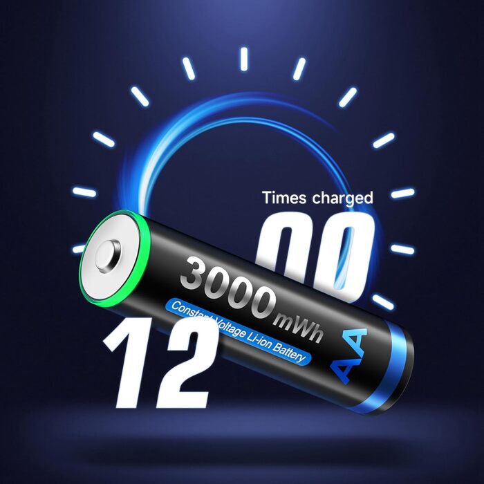 Акумуляторні літій-іонні батареї CITYORK AA, 4 акумуляторні батареї 1,5 В AA ємністю 3000 мВтгод, з 4-слотовим РК-дисплеєм Smart Charger, зарядний пристрій Micro USB, функція швидкої зарядки для автомобіля
