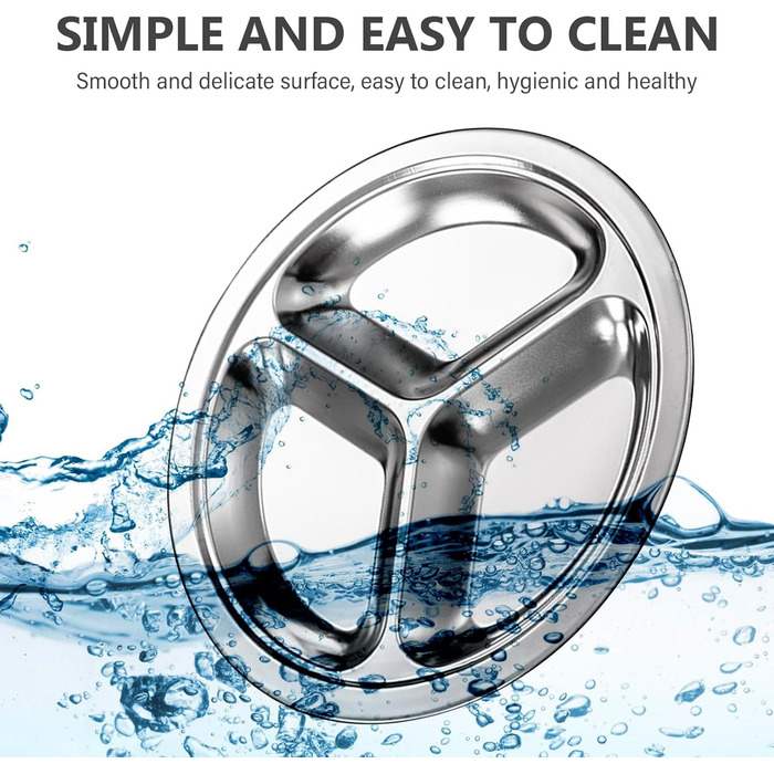 Набір з 3 тарілок з нержавіючої сталі, 24 см, розділені обідні тарілки з 3 секціями, для дітей, дорослих, кемпінгу та контролю порцій