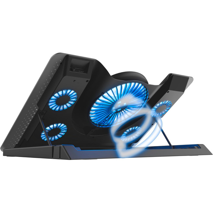 Охолоджувальна підставка для ноутбука Trust GXT 1125 Quno з 5 вентиляторами та LED-підсвічуванням, тримач для смартфона, запобігає перегріву, сумісна з ноутбуками/MacBook до 17,3 дюймів