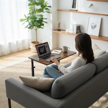 С-подібний журнальний столик для дивана з регульованою висотою, столик для ноутбука для дивана та ліжка, рустикальний коричневий