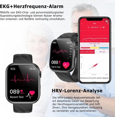 Новий смарт-годинник ЕКГВСР/сечова кислота/ІМТ для чоловіків і жінок 1,97-дюймовий AMOLED годинник для здоров&39я з функцією телефону 24-годинний серцевий ритм SpO2 артеріальний тиск температура тіла Baker монітор сну/апное фітнес-годинник чорний силіконо