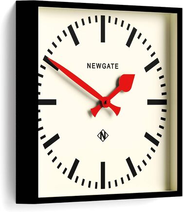 Настінний годинник NEWGATE Number Five Railway Квадратний ретро-годинник у стилі вокзалу 33 см Чорний з червоними стрілками Стиль Mid-Century для кухні, вітальні або офісу