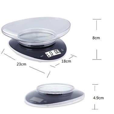 Цифрові кухонні електронні ваги SENSSUN зі знімною чашею, 5 кг / 11 фунтів з точністю до 1 г, з великим РК-дисплеєм і функцією тар