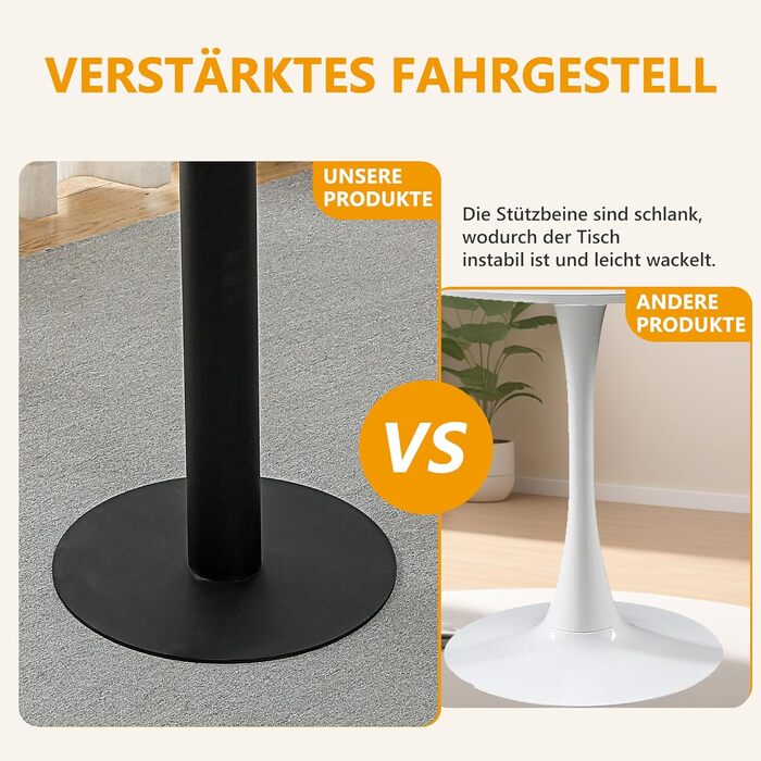 Круглий обідній стіл Mingone 80 см, кухонний стіл білого кольору з мармуровим ефектом - стільниця з МДФ та металевий каркас - для кухні, їдальні, балкону, вітальні. Круглий обідній стіл 80 см білого кольору.