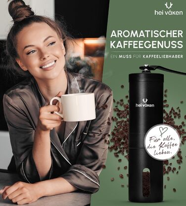 Ручна кавомолка HEI Vken з конічною кавомолкою - Регульований помел - Ручна кавомолка з нержавіючої сталі для дому та в дорозі