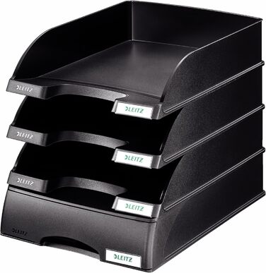 Шухляда для листів Leitz A4, високоякісна шухляда для конфіденційних документів, сумісна з лотками для листів, штабельоване відділення для зберігання як органайзер, чорний колір, серія Plus, 52100095, , чорний