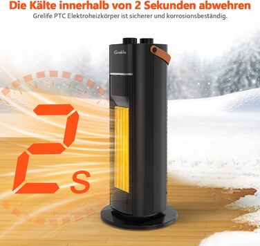 Тепловентилятор Grelife, тихий енергозберігаючий електричний обігрівач потужністю 1500 Вт з термостатом, функція повороту на 70, 3 режими нагріву, кімнатний обігрівач для ванної кімнати, офісу, вітальні та спальні, чорний