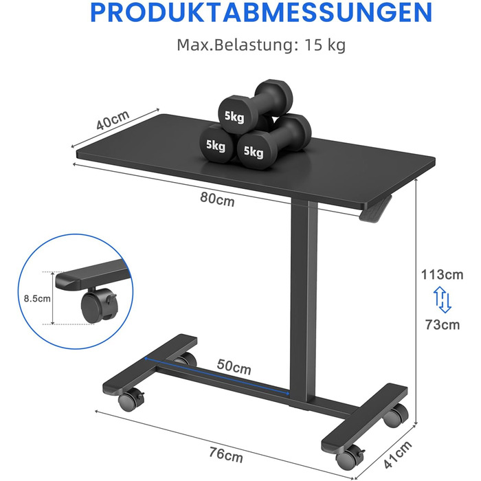 Приставний комп&39ютерний столик Dripex з колесами, регульована висота, дерев&39яний столик для ноутбука, столик для дивана, тумбочка для спальні, вітальні, тумбочка для ліжка, столик над ліжком на колесах, чорний стандарт