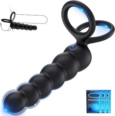 Подвійний вібруючий стимулятор для пар DRAGOSTI, для анальної і вагінальної стимуляції, з ерекційним кільцем, силікон