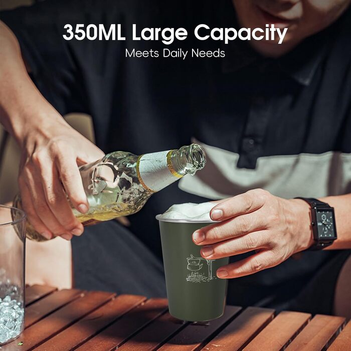 Пивні кухлі з нержавіючої сталі 304, легкі, міцні, портативні, набір з 4 кухлів для кемпінгу, 350 мл, кухлі для води для пікніка на свіжому повітрі, підходять для походів з кавою