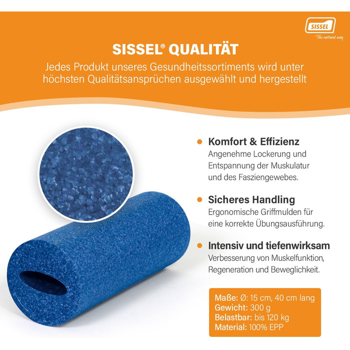 Міофасційний валик SISSEL Фасційний валик з виїмкою для захоплення Фасційний валик для спини 40 см Ергономічний для спини та хребта Пінопластовий валик з матеріалу EPP Міцний та стабільний за розмірами, синій