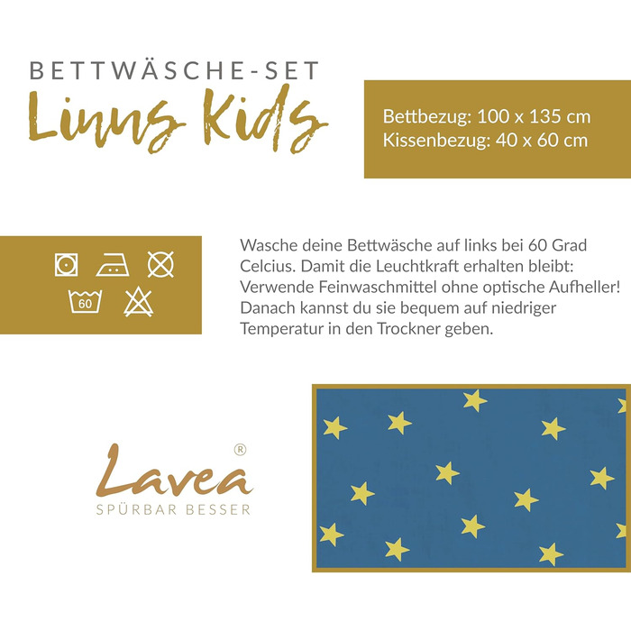 Комплект дитячої постільної білизни Lavea - Linus Kids 100 x 135см 40 x 60см. Дизайн Зірки - Колір Синій 100 бавовна. Висока якіст