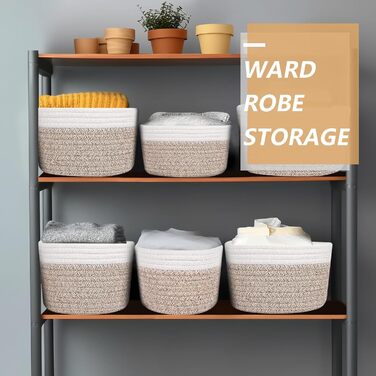 Кошики для зберігання з плетеної бавовняної мотузки Verdenu, набір з 5 шт. , кошики для зберігання з бавовняної мотузки, плетені кошики для зберігання, полиці-кошики для ванної кімнати, спальні, дитячої кімнати, вітальні (двоколірні)