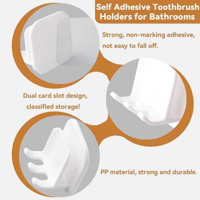 Тримач для зубної щітки з 2 шт. Настінний тримач для чашки для зубної щітки без свердління, водонепроникний тримач для зубної щітки Самоклеючий тримач для електричної зубної щітки, для настінного кріплення Ванна кімната Кухня Вітальня