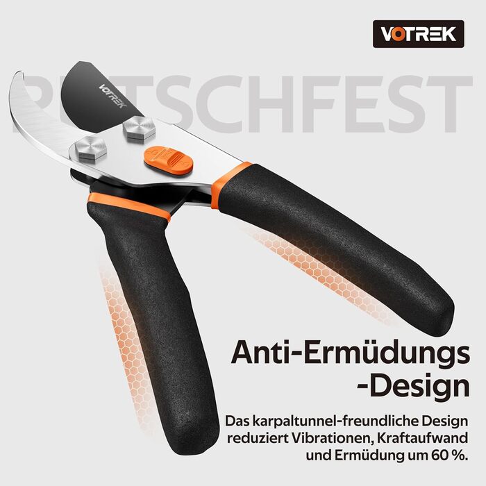 Садові ножиці Bypass 21,5 см з лезом SK5 та герметичною пружиною, як професійні ножиці для троянд, дерев, рослин, таких як ножиці для гілок, для легкого обрізання троянд, гілок, кущів Подарунковий Помаранчевий