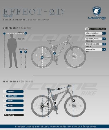 Гірський велосипед Licorne Bike Effect Premium з алюмінієвими дисковими гальмами, для хлопчиків і дівчаток, 21 швидкість, чорний/білий (2 дискові гальма), 29,0 дюймів